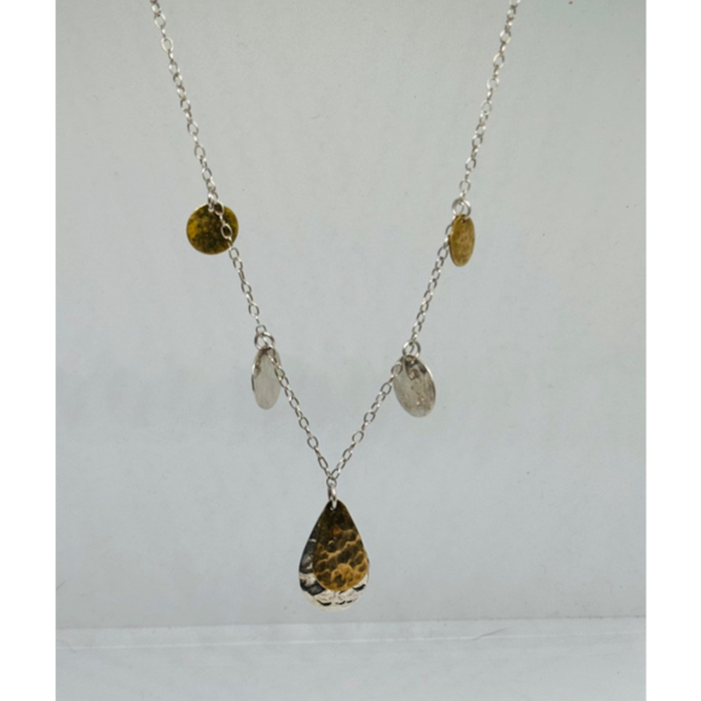 Sterling silver six hammered‎ disk charm chain festoon style necklace 16"